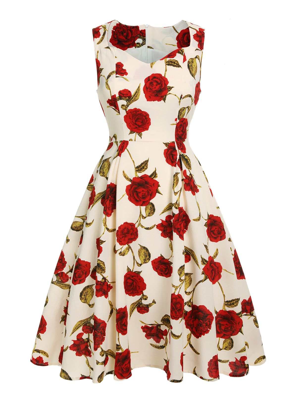 Floral Sleeveless Heart Collar Dress