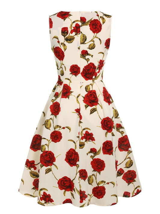 Floral Sleeveless Heart Collar Dress