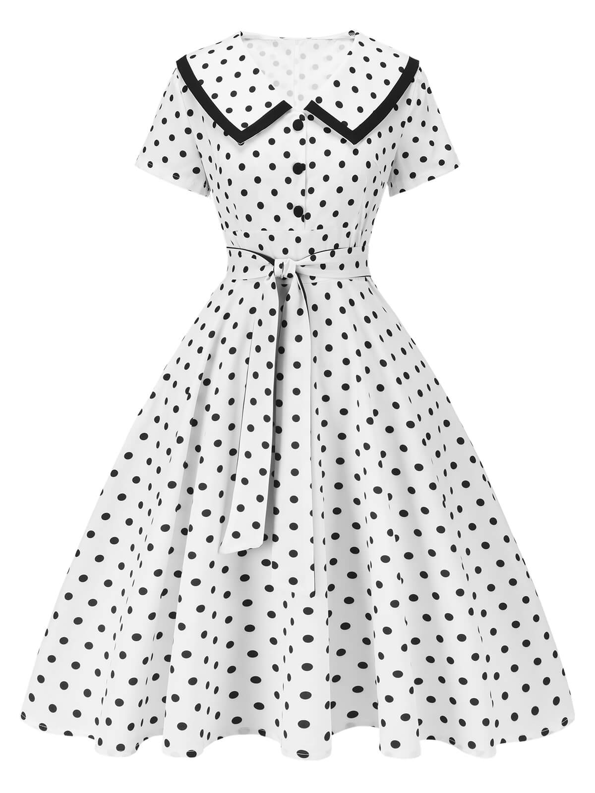 White Polka Dot Lapel Dress