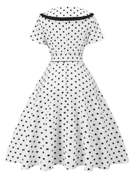 White Polka Dot Lapel Dress