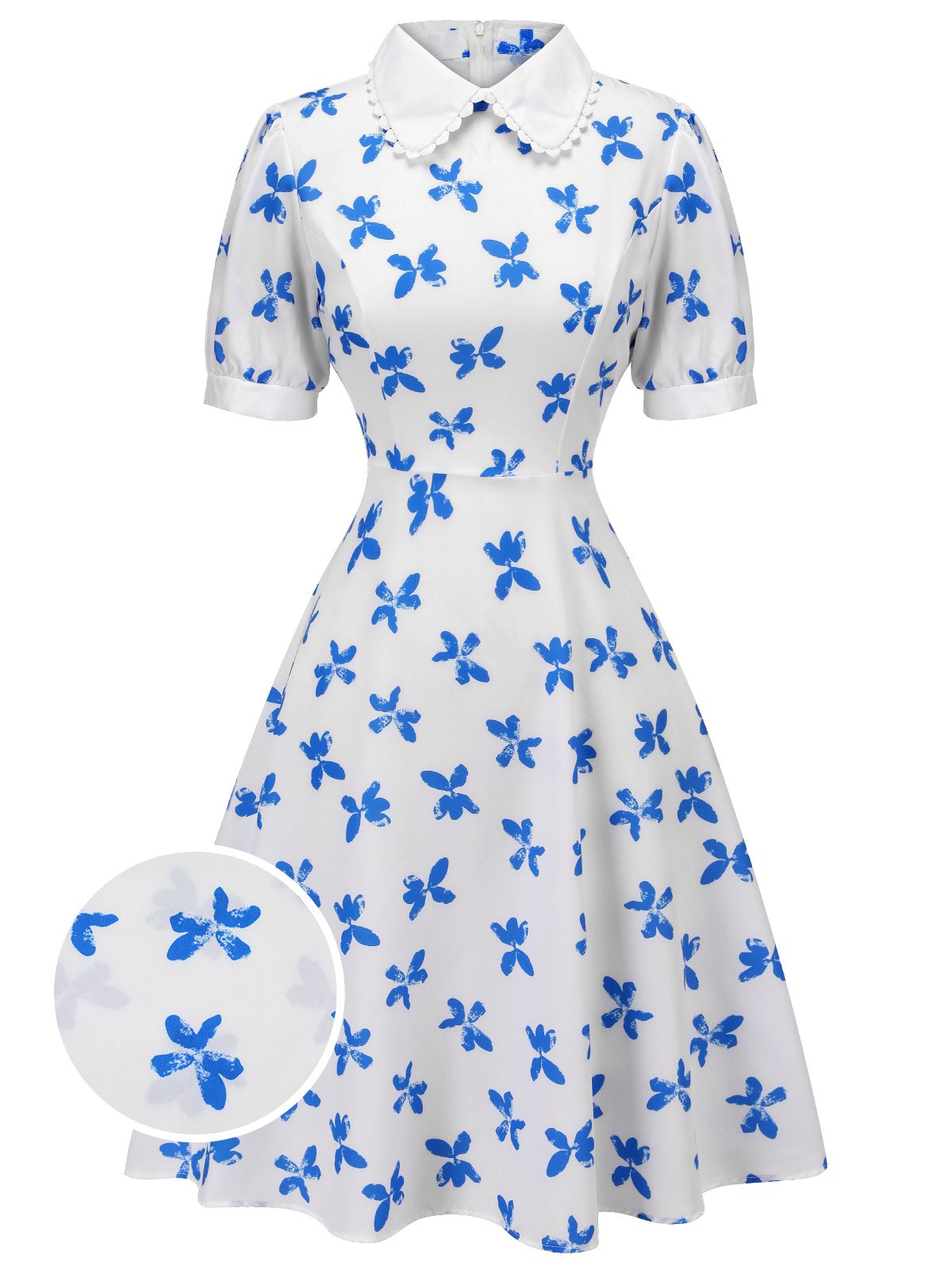 Blue Butterfly Doll Neck Dress