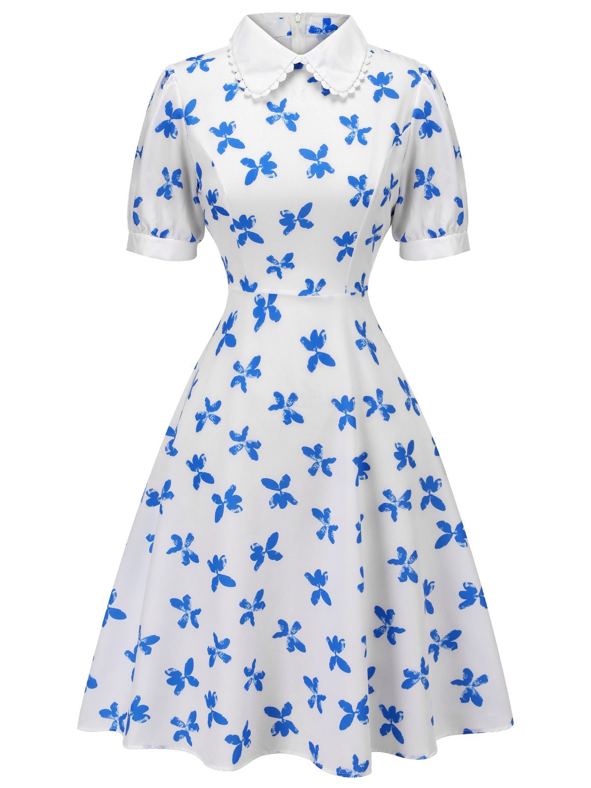 Blue Butterfly Doll Neck Dress