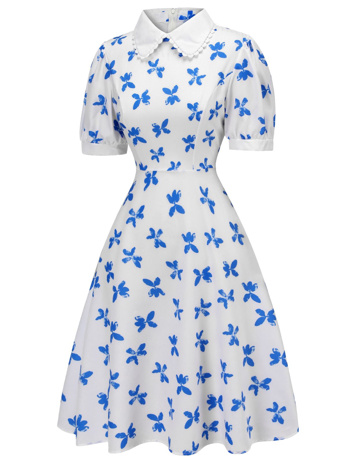 Blue Butterfly Doll Neck Dress