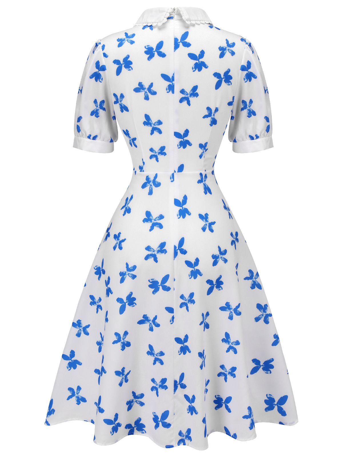 Blue Butterfly Doll Neck Dress