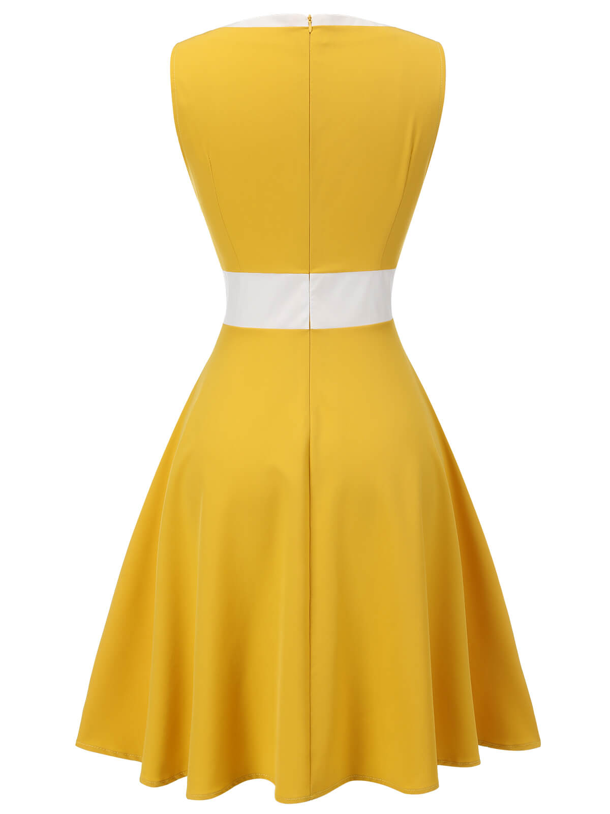 Yellow & White Buttons Patchwork Dress