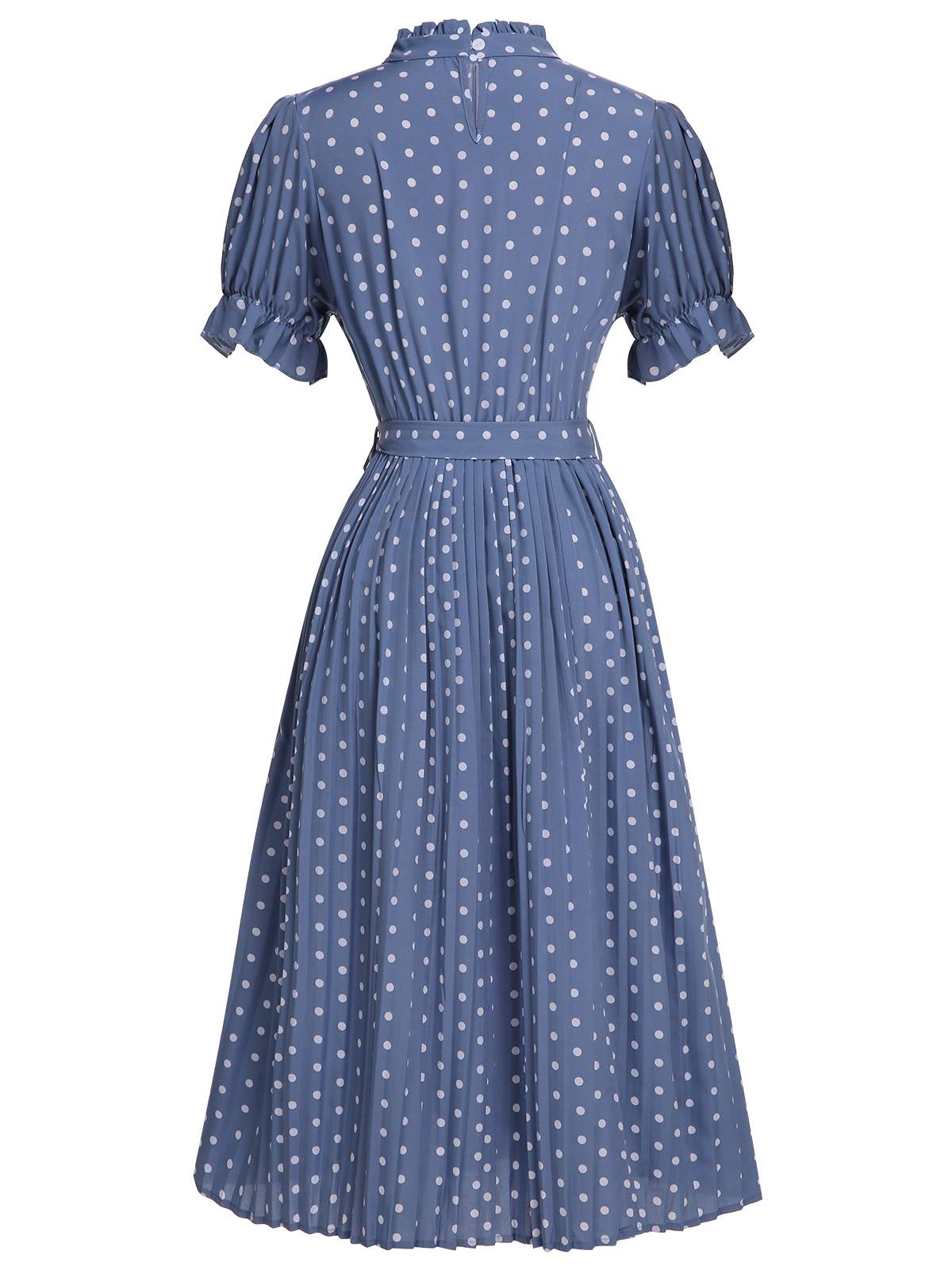 Blue Polka Dots Bow Tie Pleated Dress