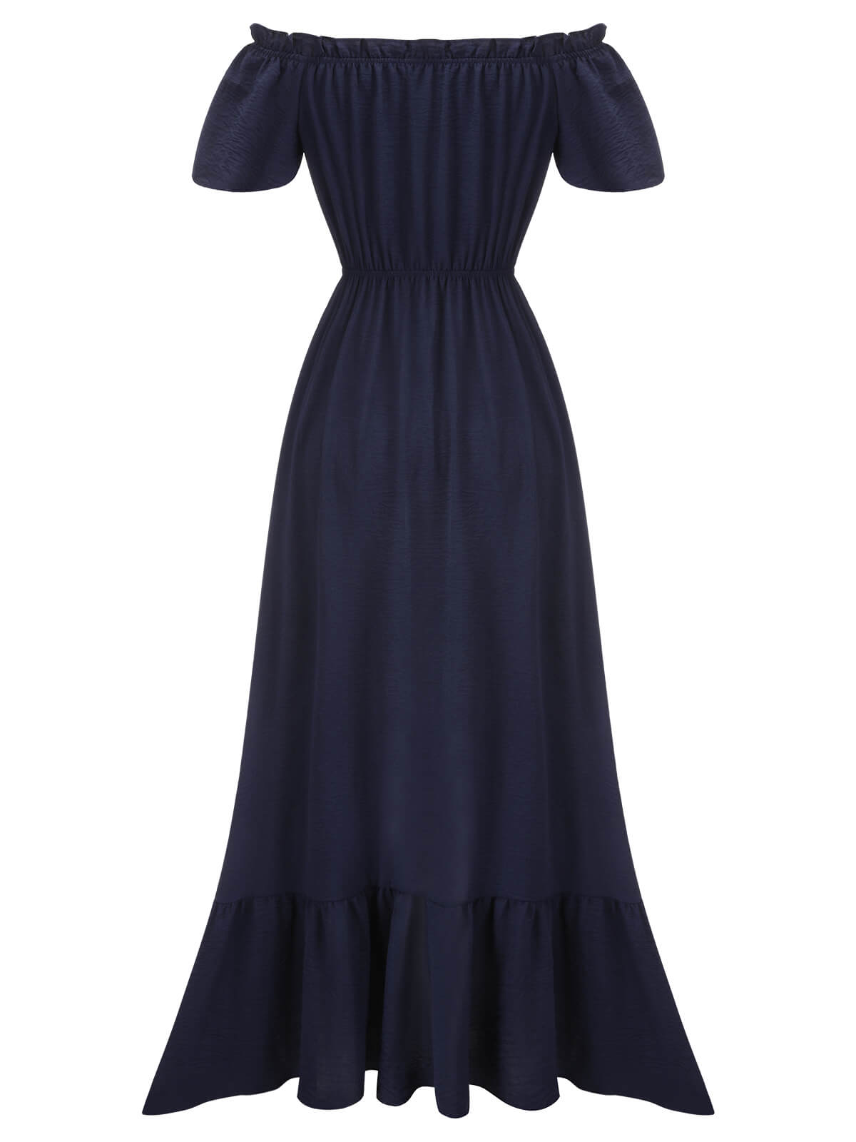 Navy Blue One-Shoulder Button Long Dress