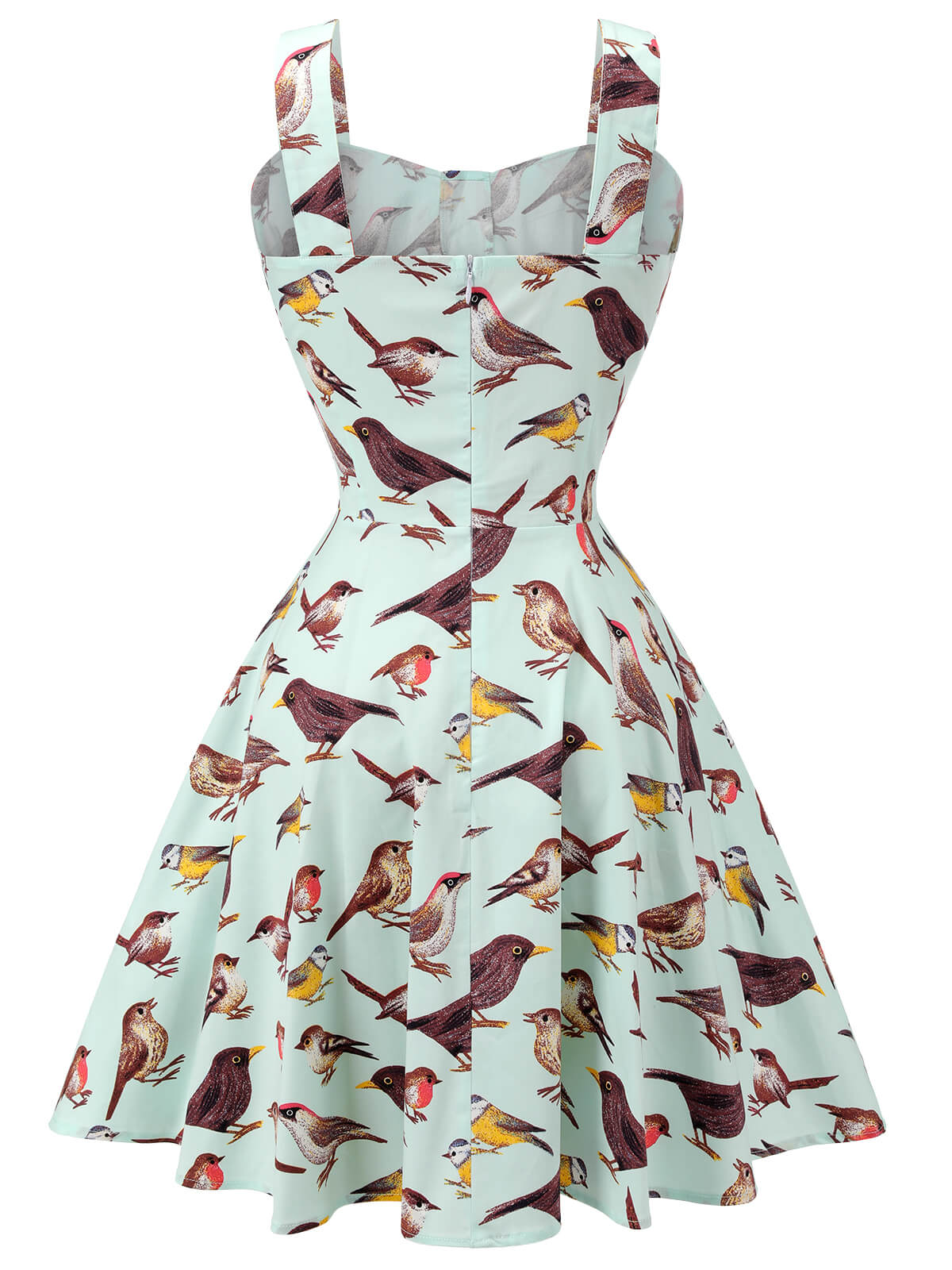 Green Bird Square Collar Sleeveless Dress