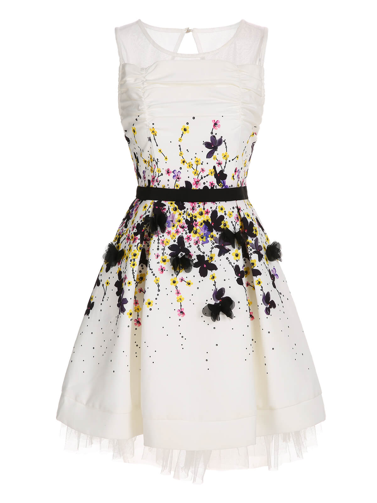 White  Colorful Floral Sleeveless Dress