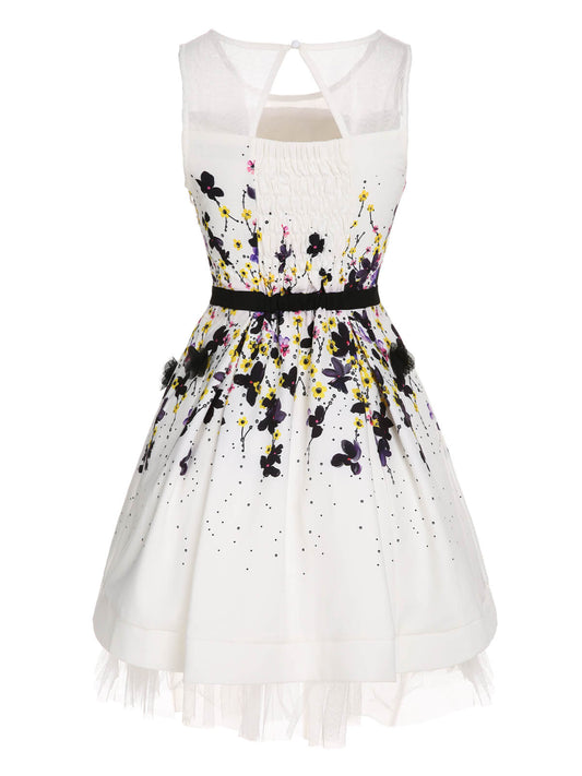 White  Colorful Floral Sleeveless Dress