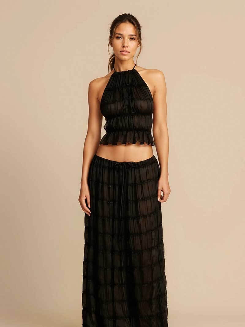 Ivyshape | Backless Pleated Dress Set for Women