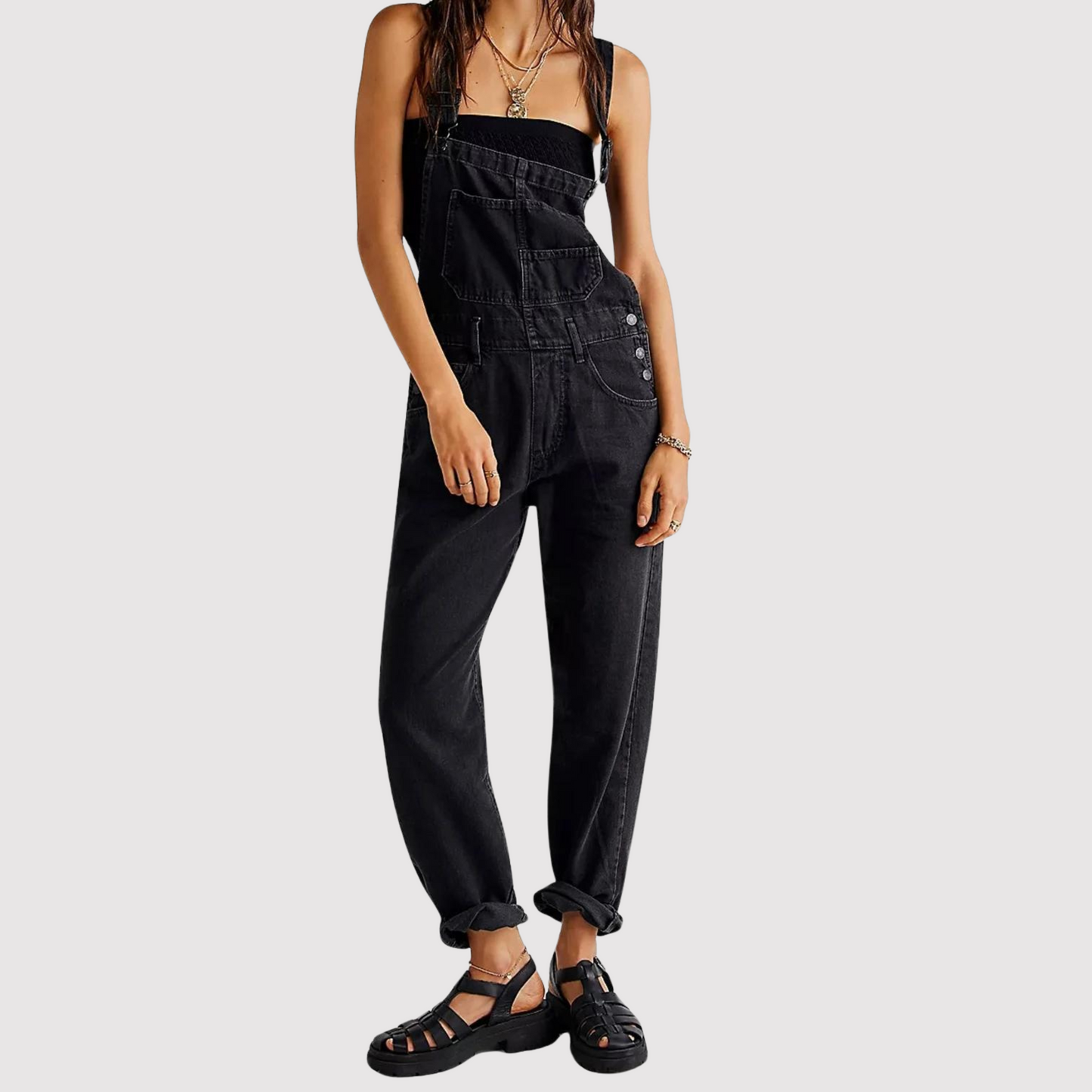 Ivyshape | Wide Leg Denim Overalls