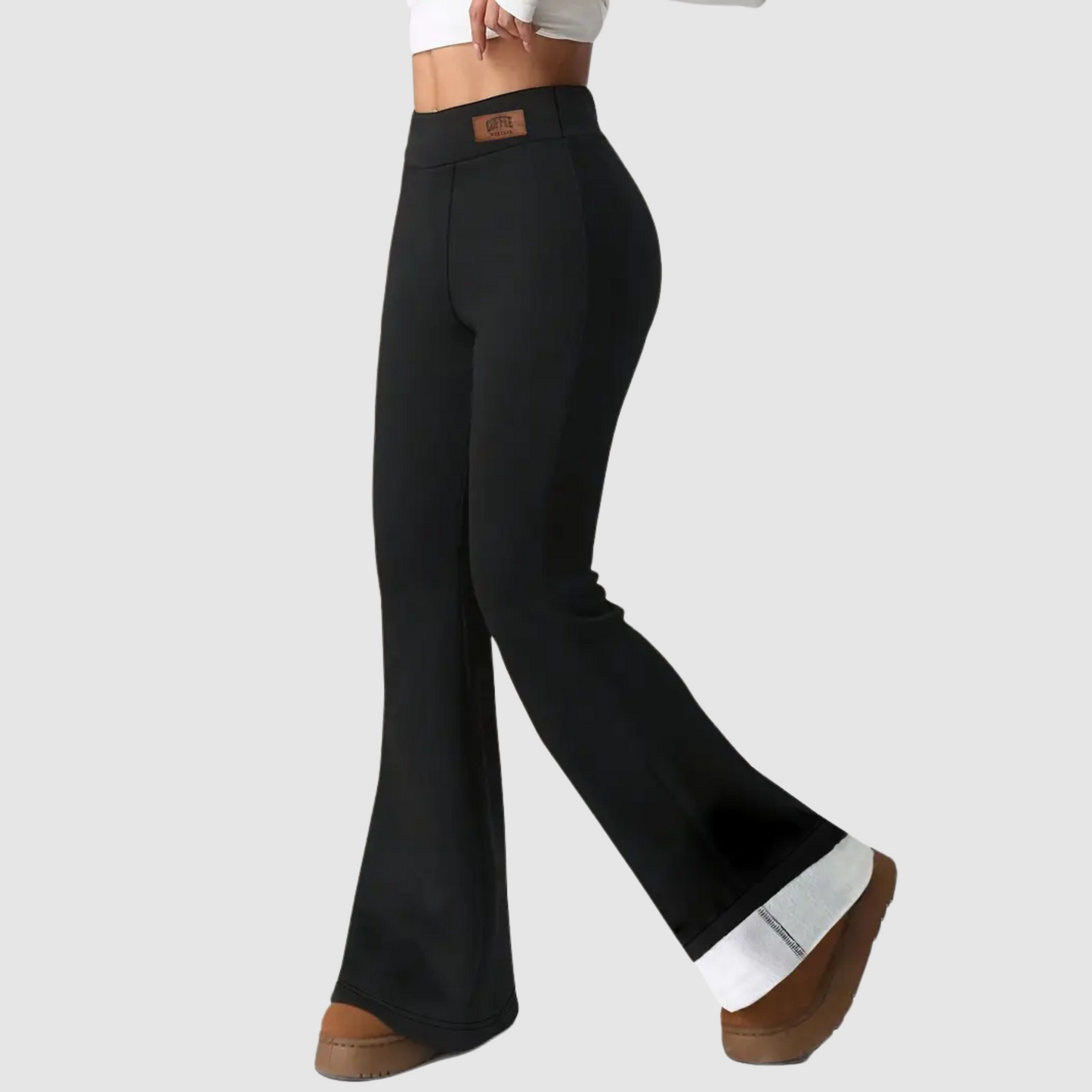 Ivyshape | Pants with wide leg and fleece lining and high waist