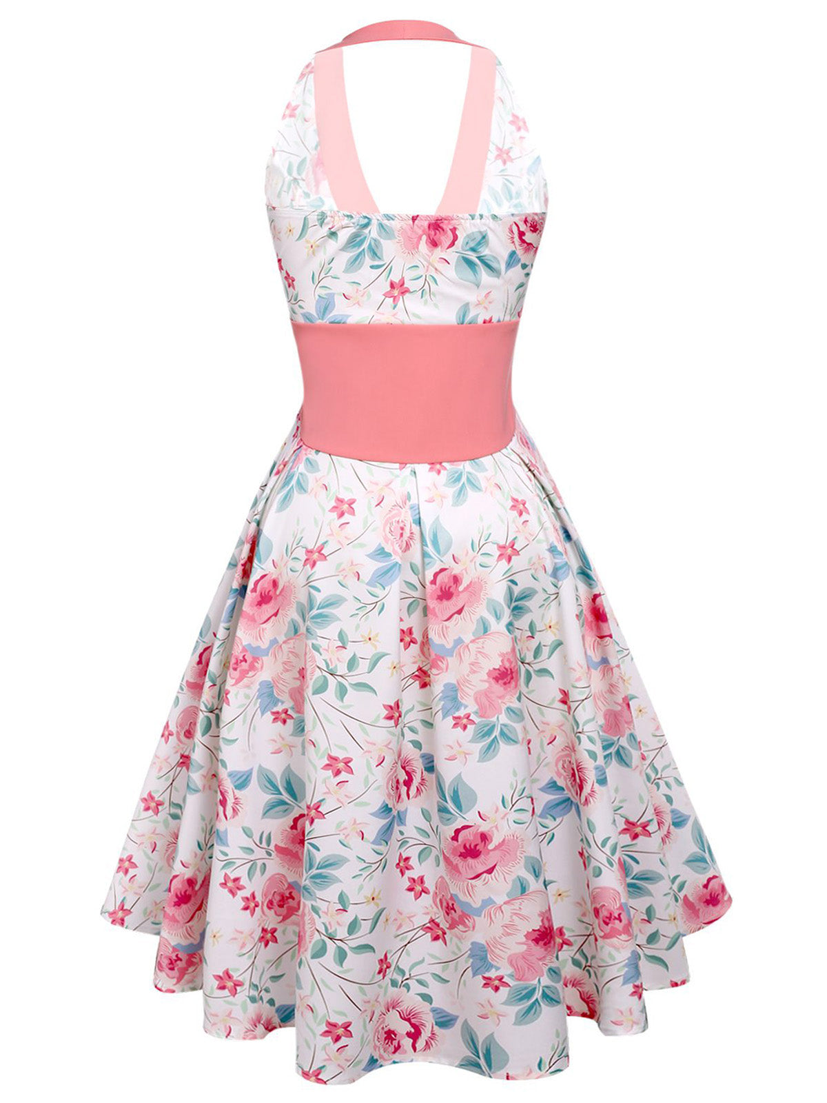 Pink Halter Floral Swing Dress