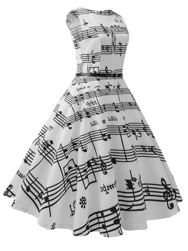 White Music Note Swing Dress