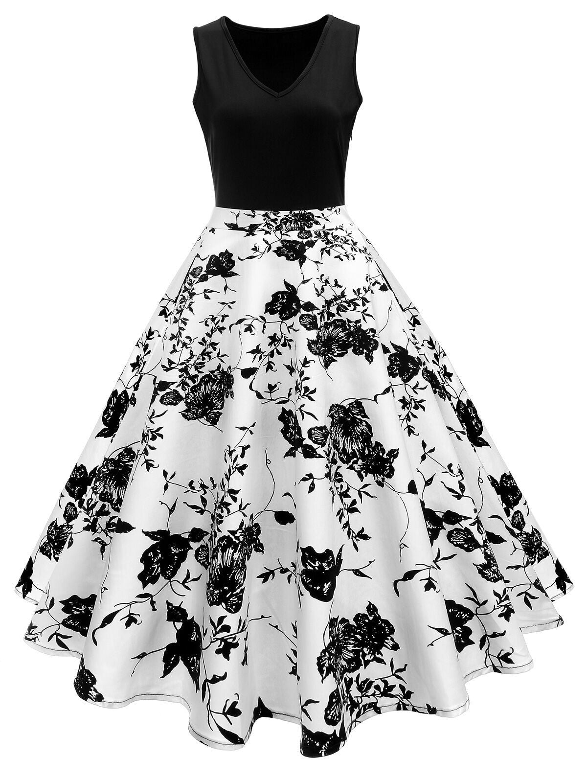 Black Floral Swing Dress