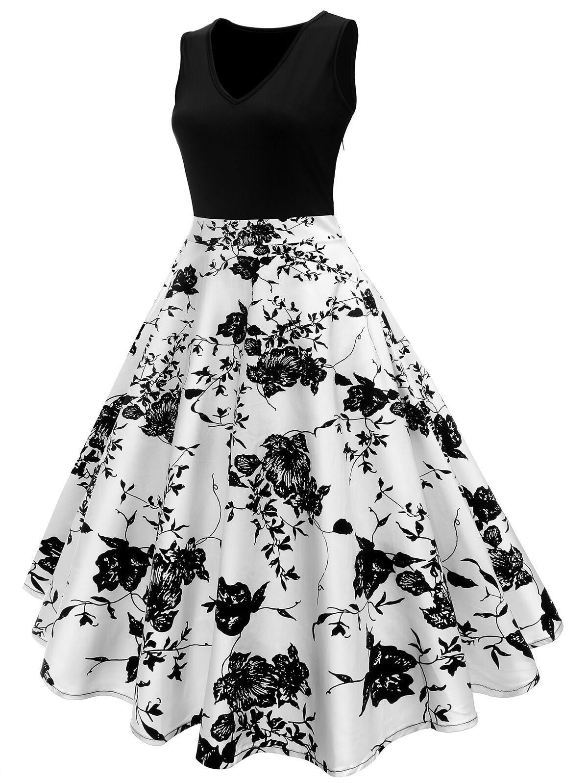 Black Floral Swing Dress