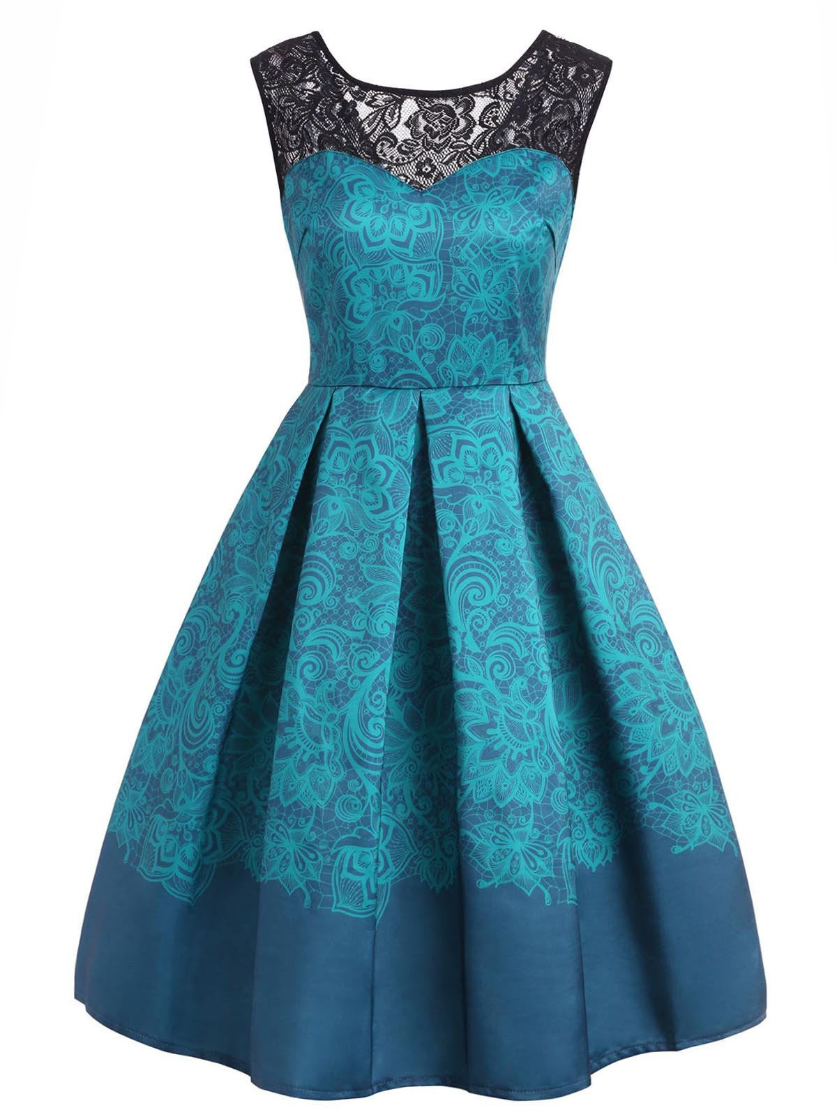 Blue Floral Sweetheart Swing Dress