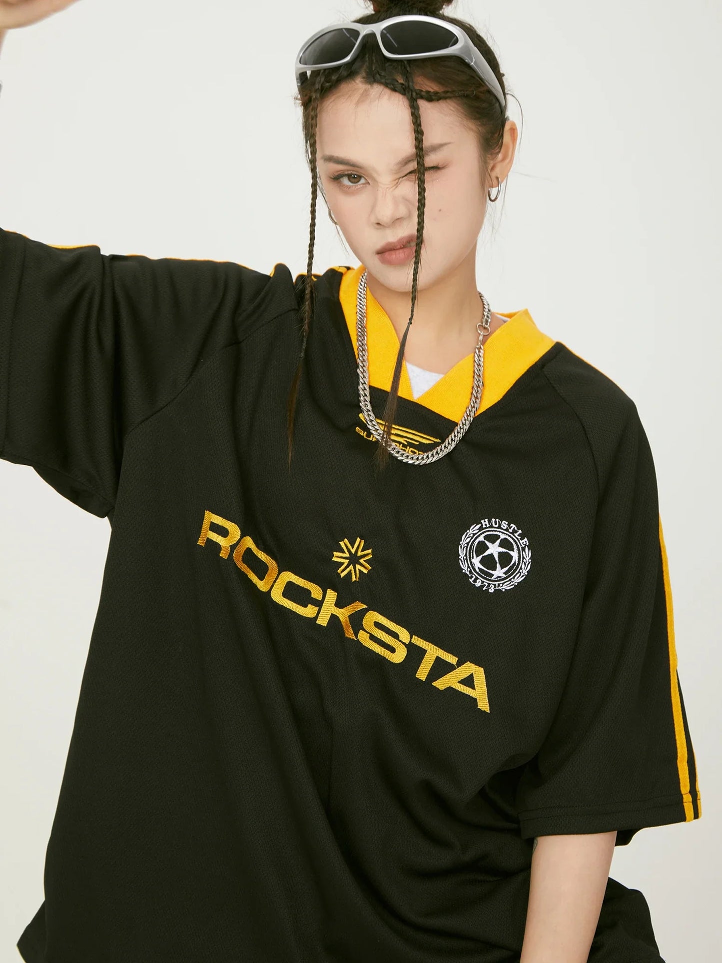 "ROCKSTA" Oversized Sport Tee "2%" Printed Back