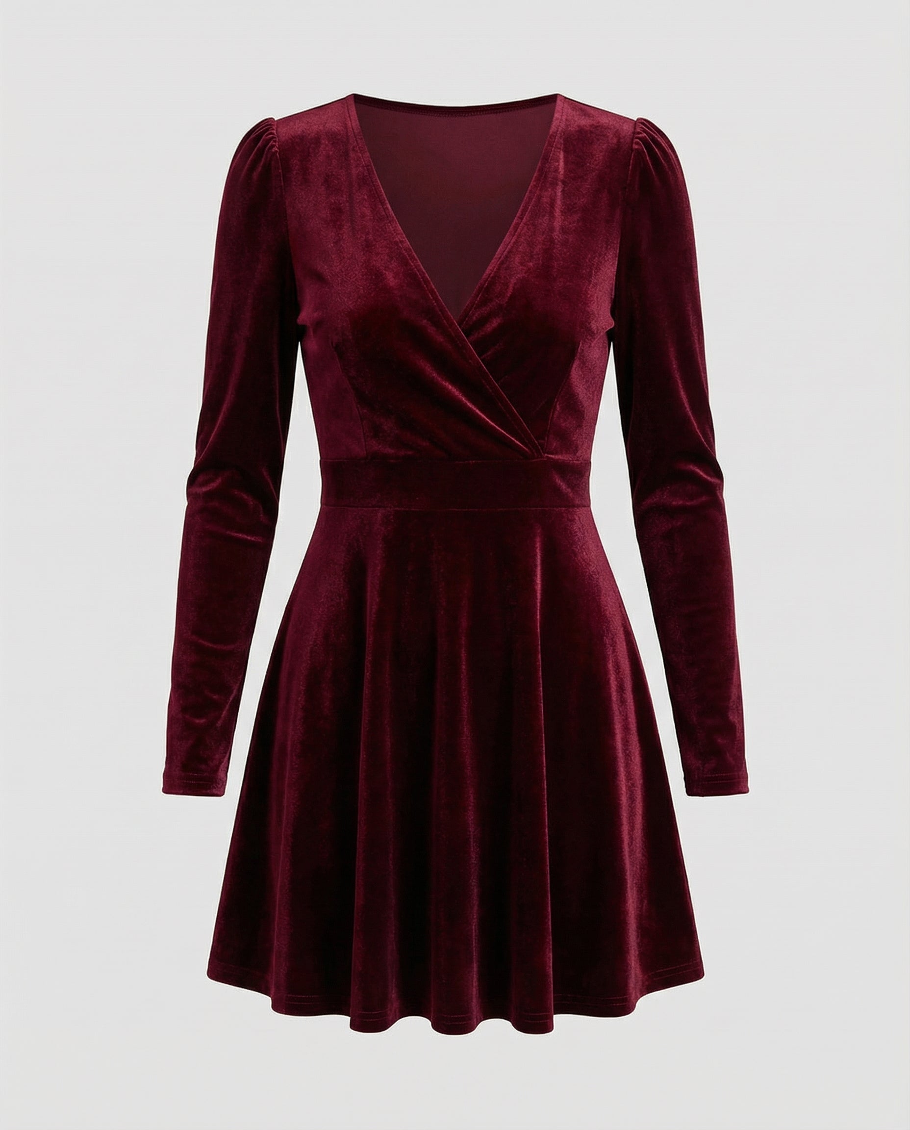 elegant velvet dress with v-neckline and refined long-sleeve silhouette