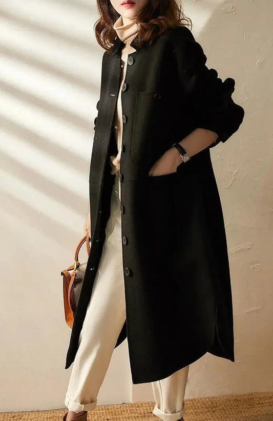 Button-Down Wool Coat With Turn-Down Collar