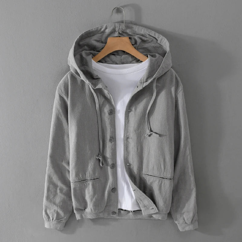 Ivyshape | Italian Linen Jacket With Hood for Fall