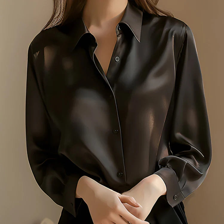 Elegant Satin Long-Sleeved Blouse for Women