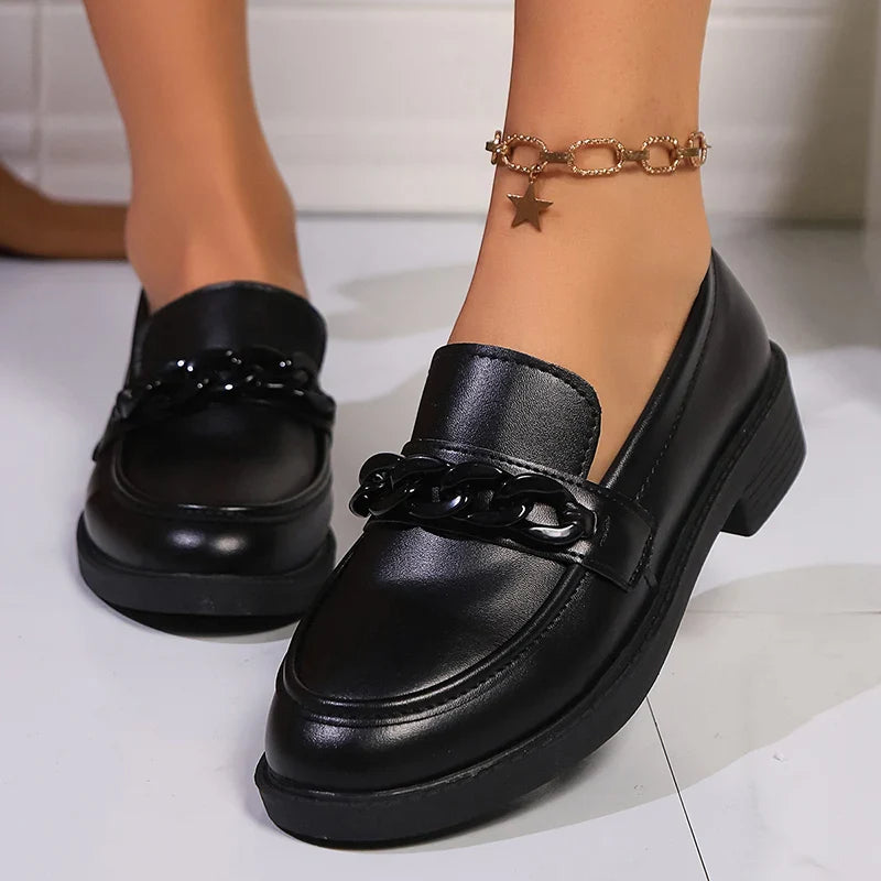 Elegant Chain Decor Loafers for Women