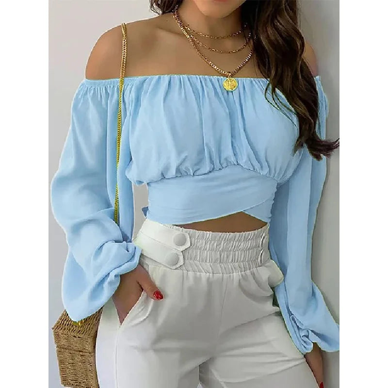 Elegant Off-Shoulder Bow Cropped Top for Women