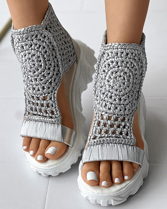 Ivyshape | Women's Crochet Wedge Sandals Stylish