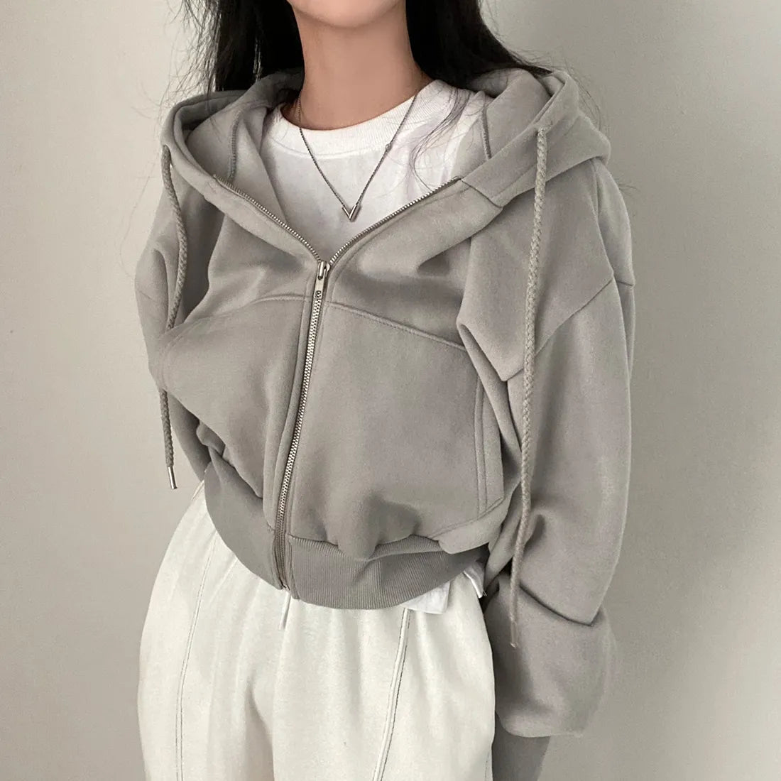 Ivyshape | Oversized Zip-Up Sweatshirts