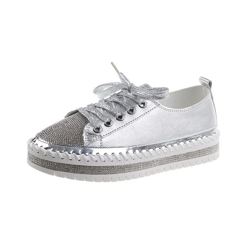 Stylish Lace-Up Rhinestone Sneakers for Women