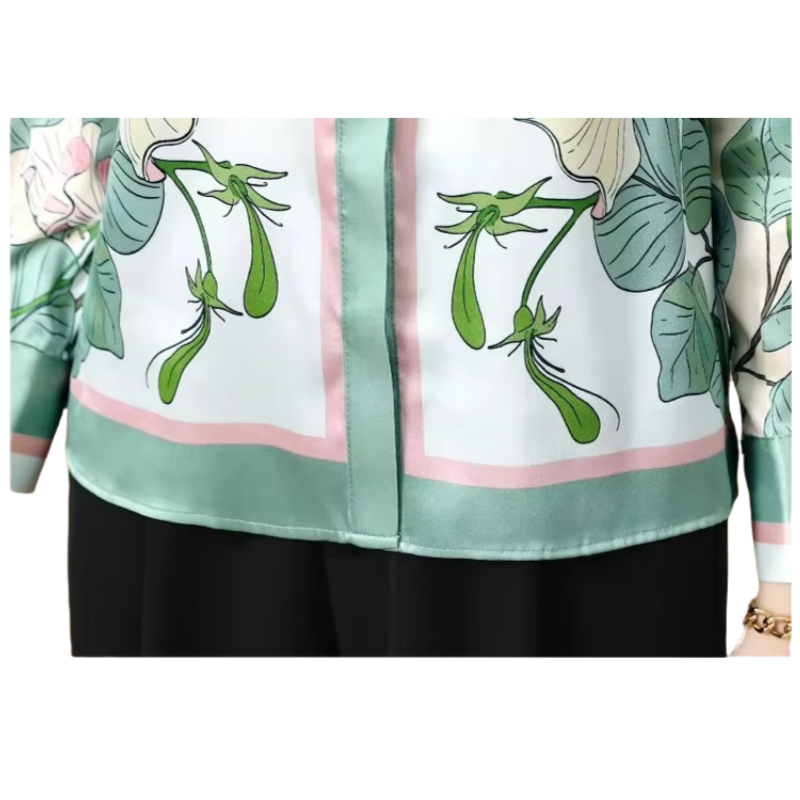 Women's Floral Satin Long Sleeve Blouse for Summer