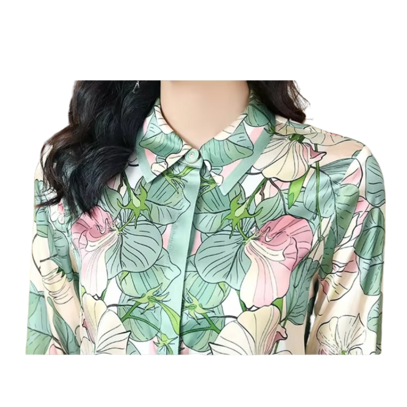 Women's Floral Satin Long Sleeve Blouse for Summer