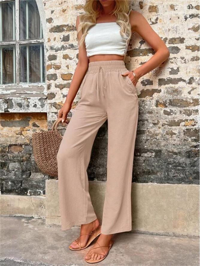 Ivyshape | Women's Stylish Wide Leg Trousers Linen