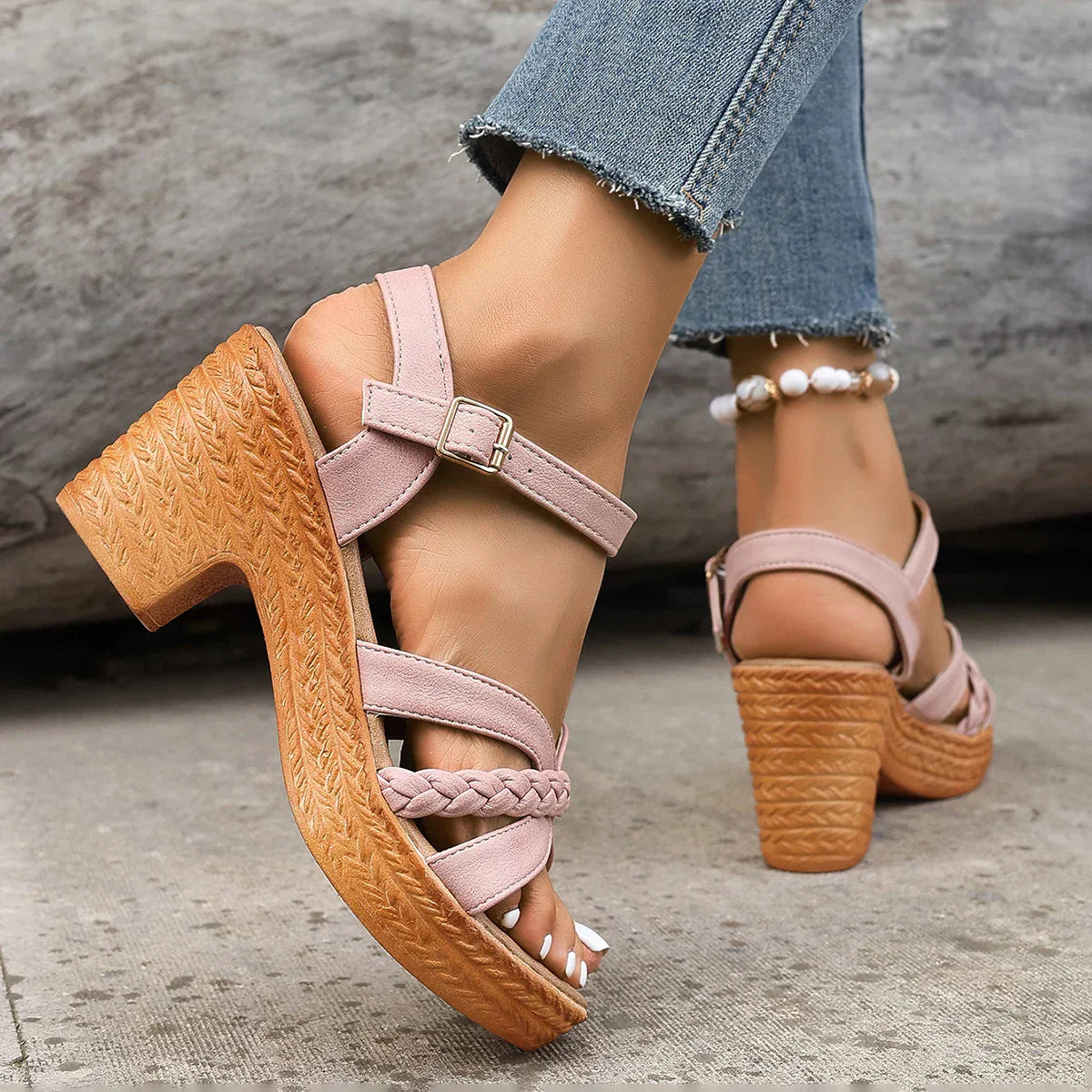 Ivyshape | Orthopedic Mid Heel Platform Sandals