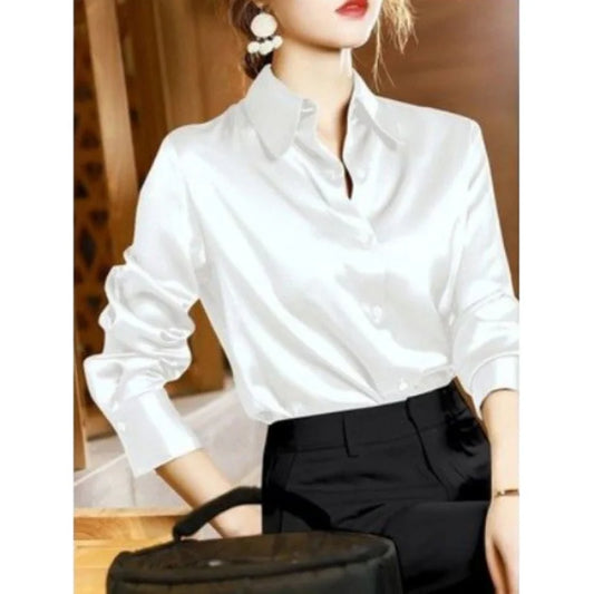 Elegant Satin Long-Sleeved Blouse for Women