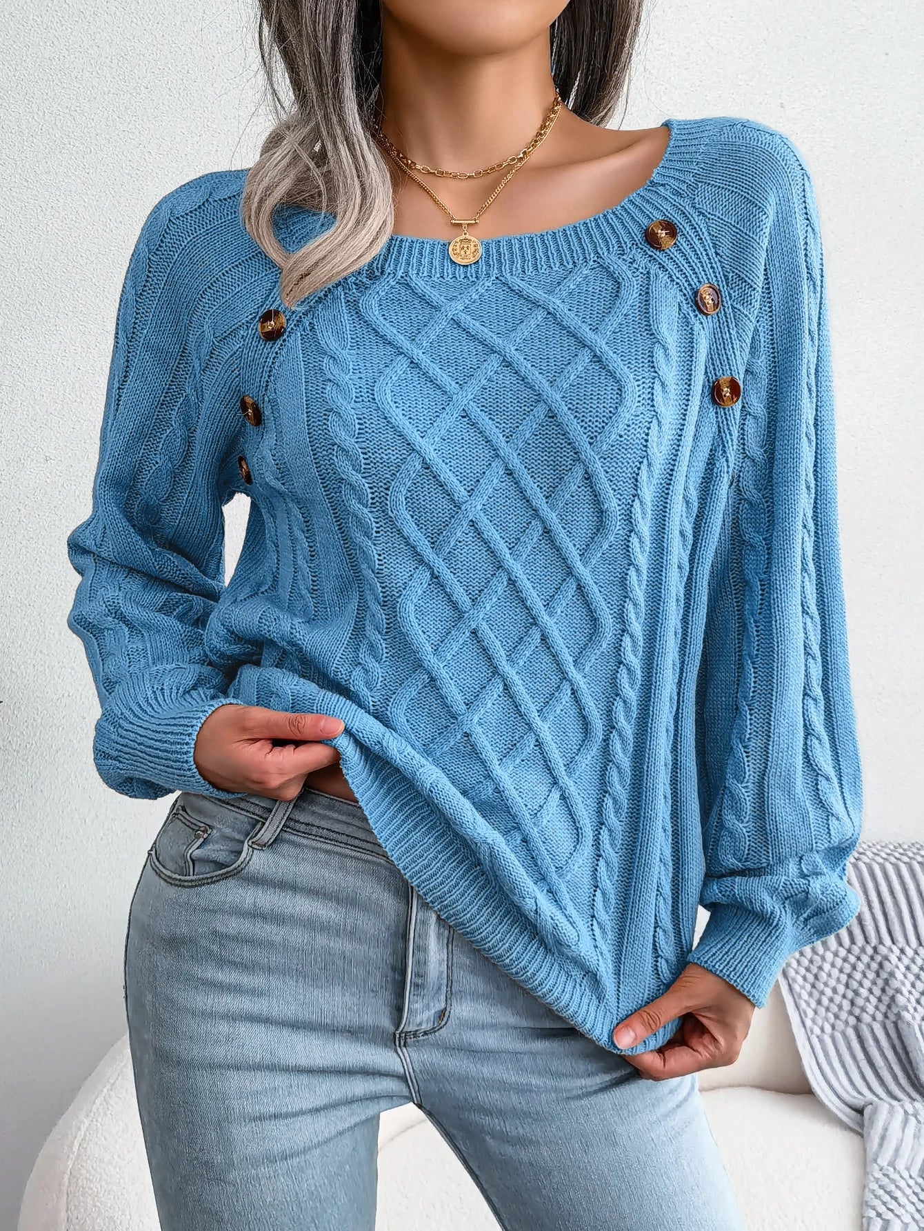 Ivyshape | Warm Buttoned Knit Top