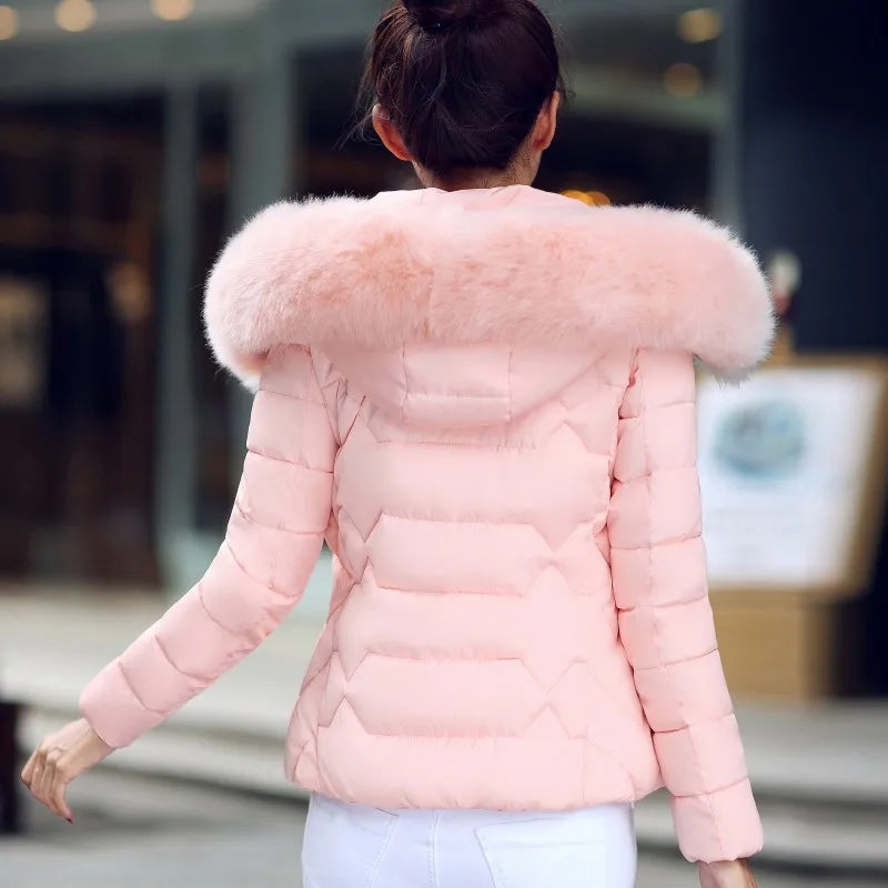 Ivyshape | Women's Winter Jacket With Artificial Raccoon Fur Collar