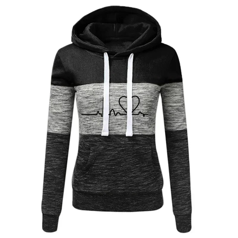 Ivyshape | Slim Fit Hoodie with Heart and Beat Print for Women