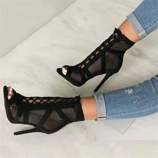 Ivyshape | Lace-Up Sandals with Casual Mesh