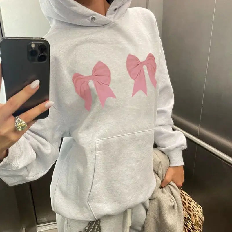 Oversized Bow Print Hoodie