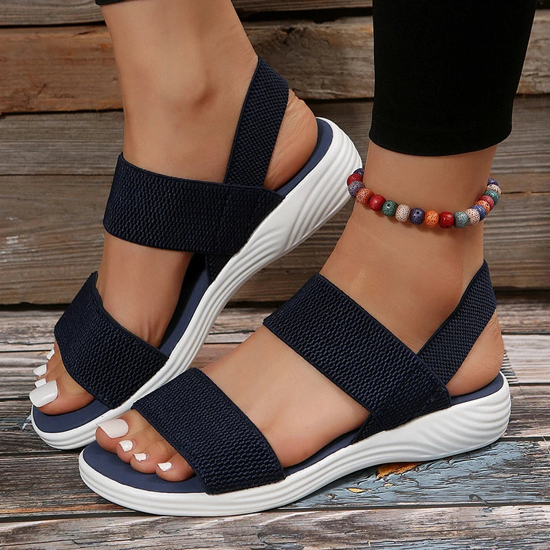 Ivyshape | Elastic Fabric Knit Strap Wedge Sandals