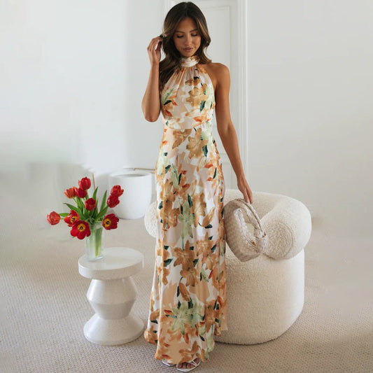 Summer Elegant Long Dress with High Neckline | Ideal for Summer