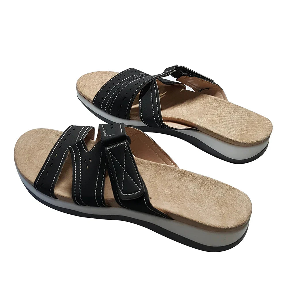 Ivyshape | Orthopedic Round Toe Buckle Strap Sandal