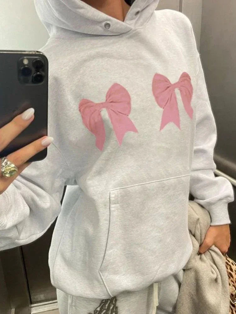 Oversized Bow Print Hoodie