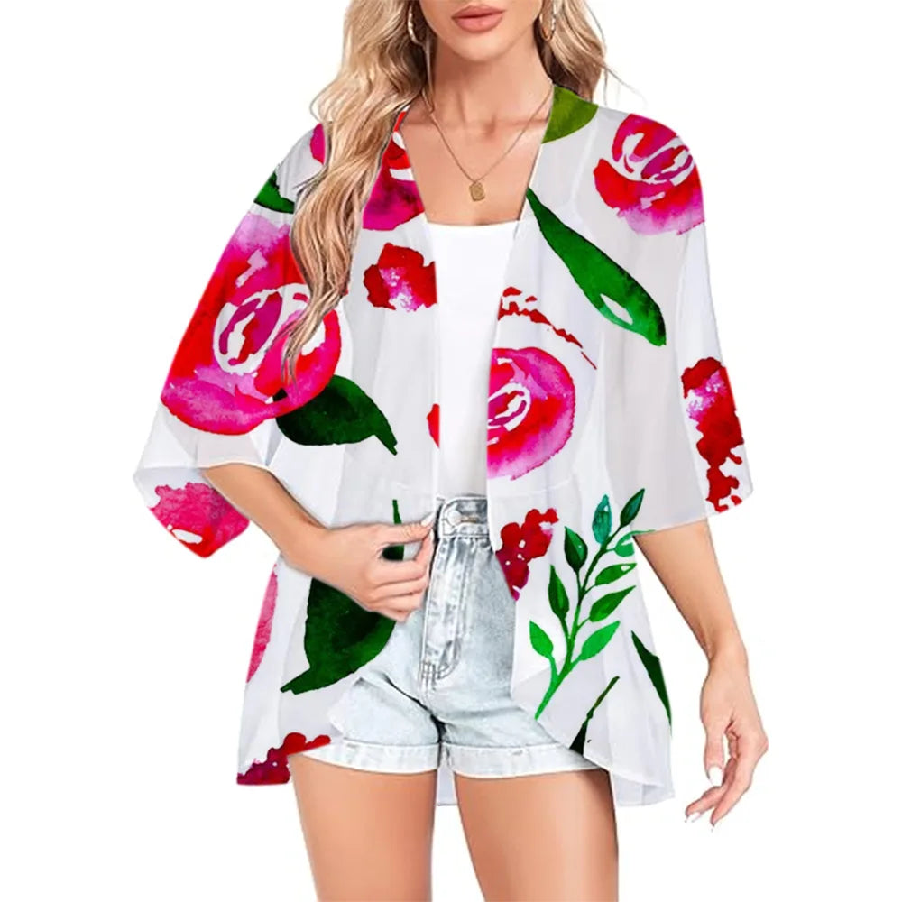 Trendy Watercolor Floral Kimono Cardigan for Women