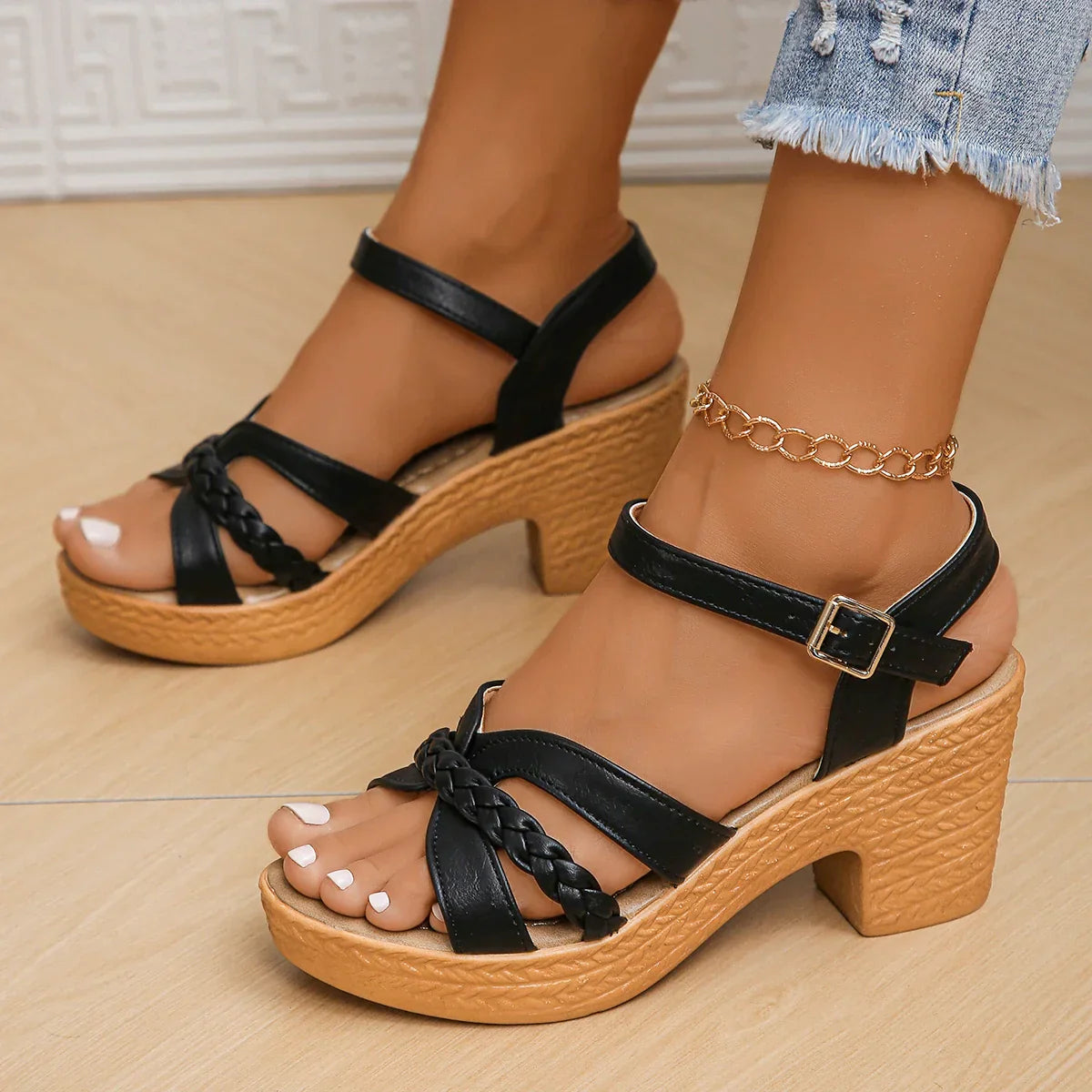 Ivyshape | Orthopedic Mid Heel Platform Sandals