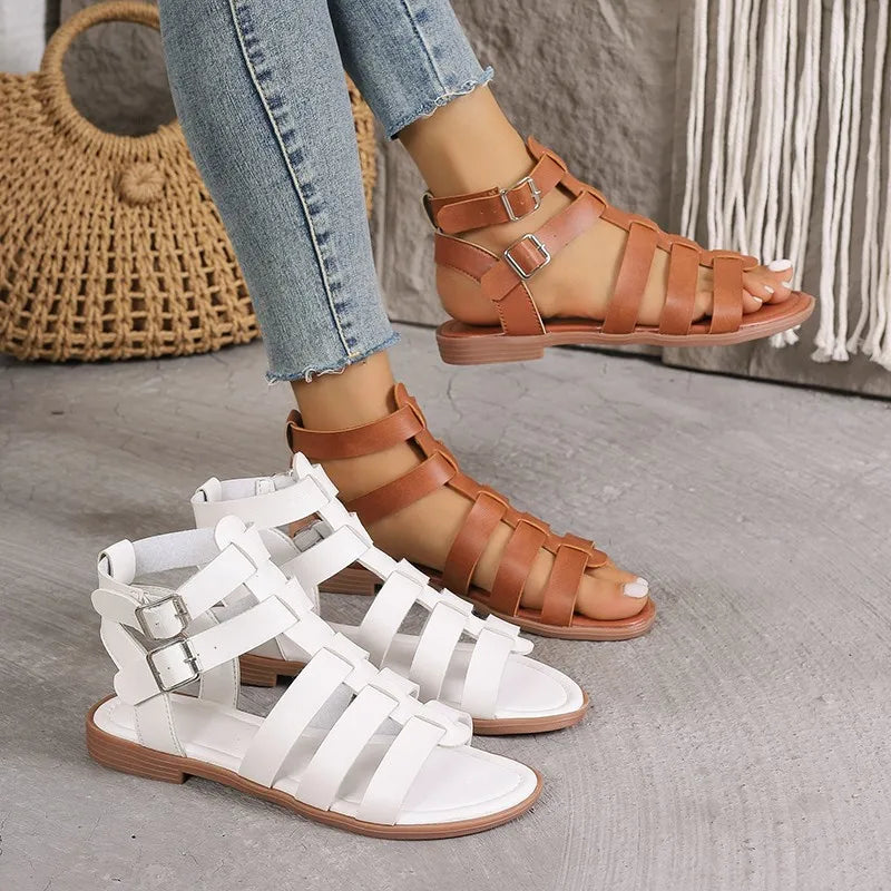 Ivyshape | Elegant Women's Sandals Brown White