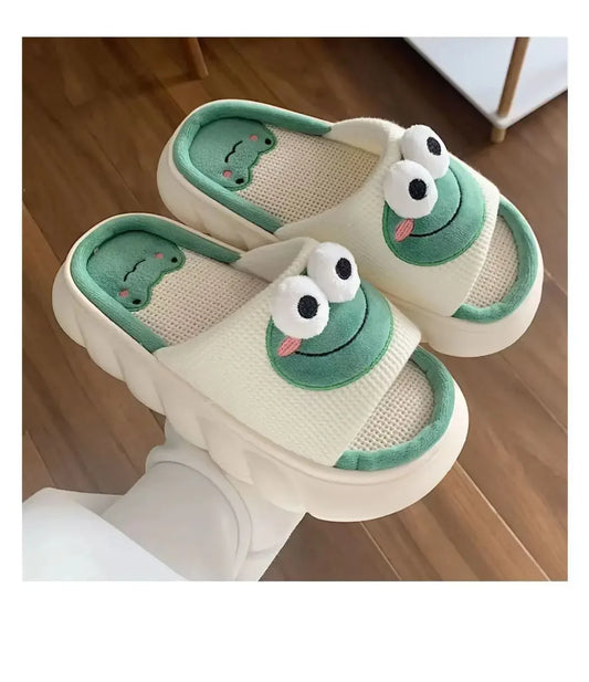 Cozy Cartoon Frog Slippers for Women